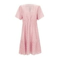 thumbnail image 5 of vigerkar 2025 Women Summer Short Dress V Neck Short Sleeve A Line Hollow Out Lace Ruffle Cute Casual Beach Party Dresses Pink, XXL, 5 of 9