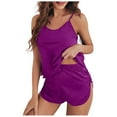 thumbnail image 4 of Women's 2 Piece Summer Outfits Womens Suits 2 Piece Set Clothing Set Female Round Neck Sleeveless Tops Pants Sets Cargo Pant Style S_420 Women's Tracksuits Purple S, 4 of 5