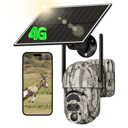 Conico 4G LTE Solar Cellular Trail Camera with Dual-Lens 12× Hybrid Zoom PTZ 2K Ultra HD Night Vision PIR Motion Wildlife Hunting Game Deer Camera Outdoor Farm Security