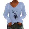 thumbnail image 1 of Yuyuzo Womens Basic Fall Tops V Neck Long Sleeve Dandelion Pattern Comfy Tunic Top Tees Pullover Blouse, 1 of 4
