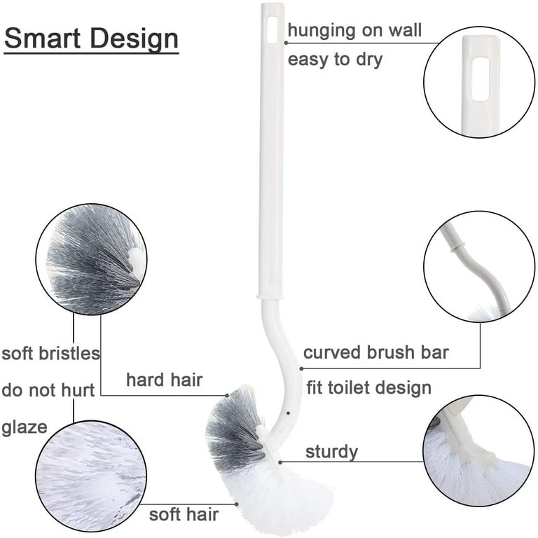 Marbarsse Bathroom Toilet Bowl Brush and Holder, Curved Design Toilet Brush  for Deep Cleaning Under Rim, Best Toilet Brush Set, CompactToilet