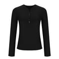 thumbnail image 5 of EchfiProm Black Tops for Women V-Neck Button down Long Sleeve Slim Winter Solid Ladies T-Shirt, 5 of 6