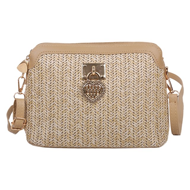 Sywqhk Vintage Mujer Verano Pu Tejido Bolso De Hombro Amor Corazón Pequeño Bolso (Caqui) Sywqhk Para estrenar