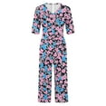 thumbnail image 5 of Xdegoge One Piece Jumpsuits for Women Boho Floral Print Short Sleeve V Neck Summer Jumpers with Pockets Wide Leg Loose Dressy Casual Rompers Fashion Overalls Plus Size of The Day, 5 of 5