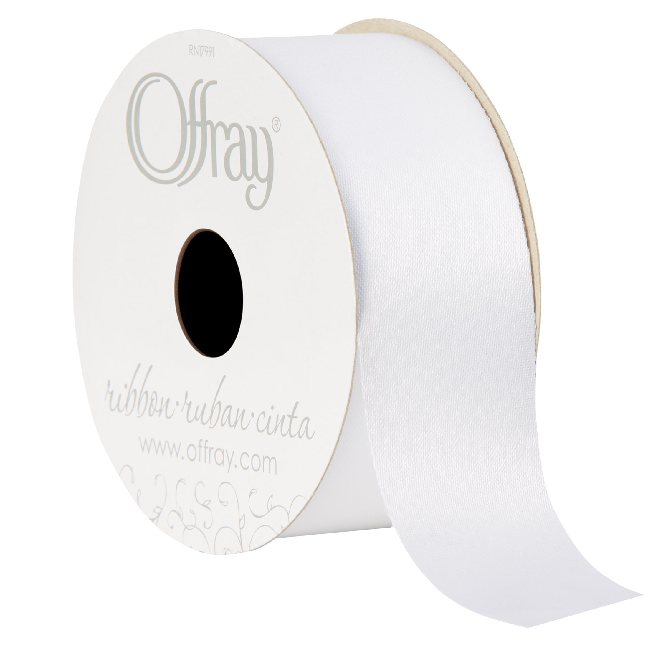 Offray Ribbon, White 1 1/2 inch Acetate Polyester Outdoor Ribbon for Floral Displays and Decorations, 21 feet, 1 Each