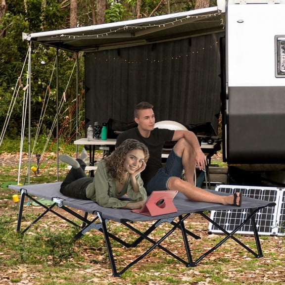 Barara King 50" Camping Sleeping Cot with Carry Bag, Camping Bed for Beach, Hiking, Gray