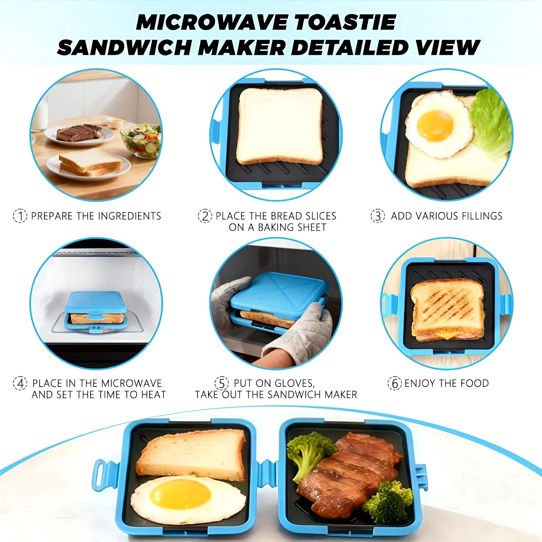 HIBIBUD 2026 New Microwave Toastie Sandwich Maker,Microwave Grilled Cheese Maker,Toastie Maker with Non-Stick Plates,Microwave Toaster with Dishwasher Safe,Suitable for Office,Home,Travel (Blue)