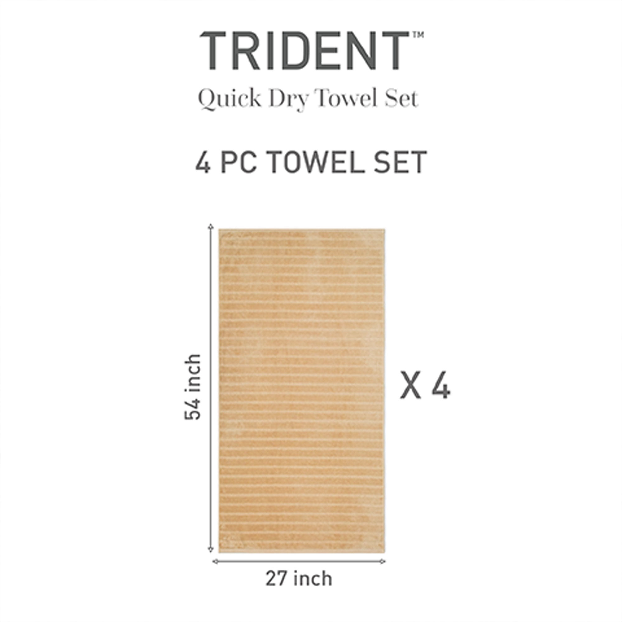 Everyday Home by Trident Quick Dry 4 Bath Towels, 100% Cotton , lightweight,Soft, Absorbent, Bathroom Towels, 4 Bath 27"x54", Beige