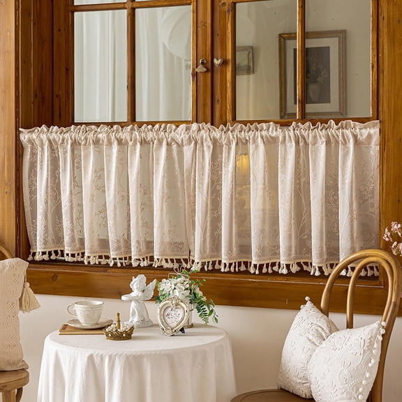 Bxaolu Sheer Tier Curtains 24 inches Long Voile Kitchen Tiers Cafe Curtains Bathroom Basement Short Small Mini Curtain Panels for Door Caravan Cabinet Half Window Curtains 2 Panels Rod Pocket