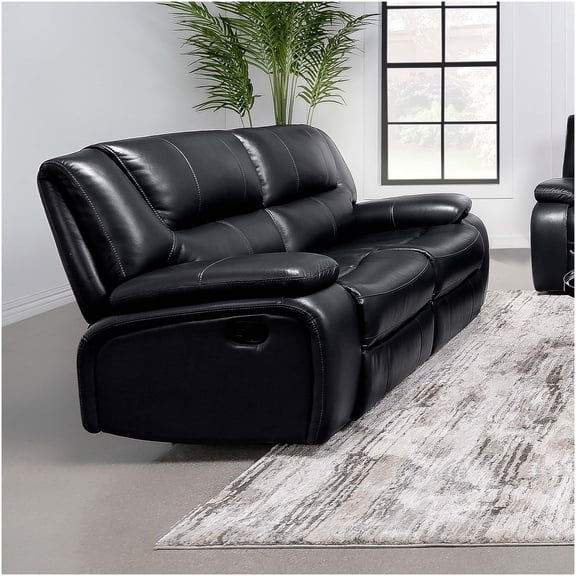 Modern Black Faux Leather Reclining Loveseat with Motion Function
