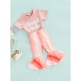 thumbnail image 3 of Franhais Little Girl Pants Set,  Round Neck Lettering Tops Elastic Waist Stripe Flared Long Pants, 3 of 9