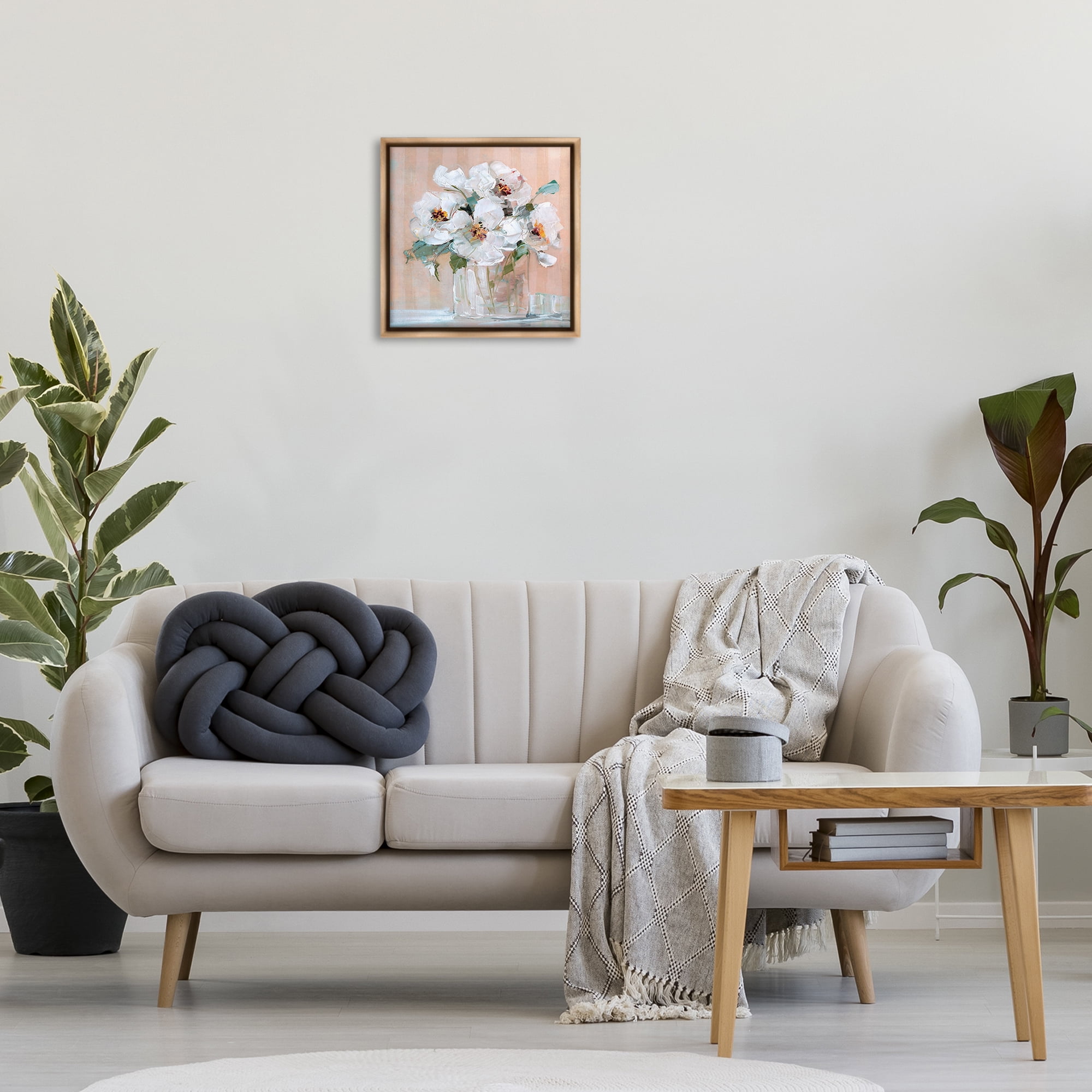 Stupell Industries White Florals on Pink Botanical & Floral Painting Brown Floater Framed Art Print Wall Art, 18 x 18