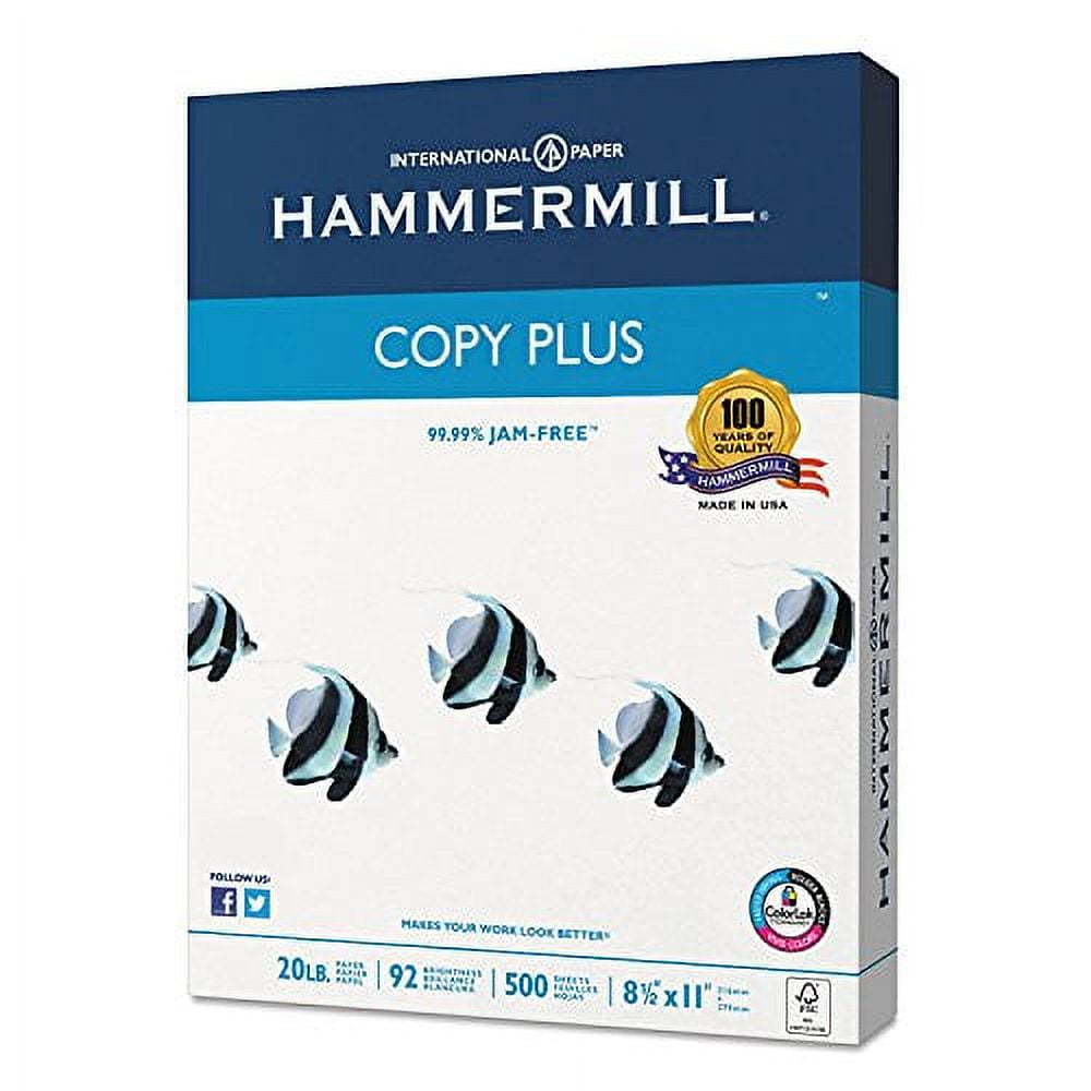 Hammermill Paper, Copy Plus, 20lb, 8.5 x 11, Letter, 92 Bright, 5,000 Sheets / Case (105007), Made in the USA (5000 Sheets (3))