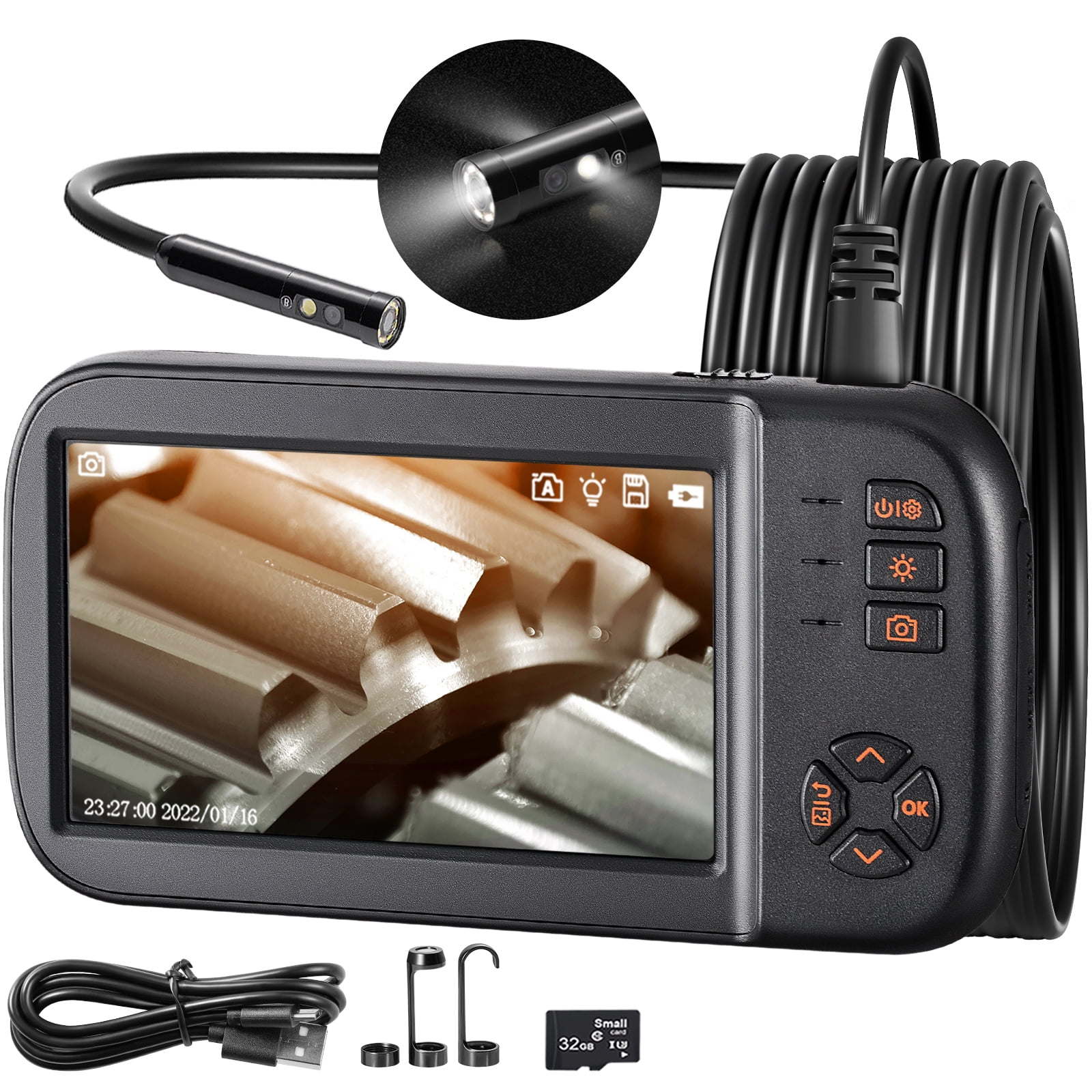 KFFKFF Camera Scope with Light, Tri-Lens Illuminated Endoscope, 4.5" Display 1080P Diagnostic Device with 10 LED Illumination, IP67 Water-Resistant Sewer Inspection Device
