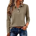 thumbnail image 2 of Long Sleeve Polo Shirts for Women Button Collared Golf Tops Solid Color Breathable Tees, S, 2 of 5