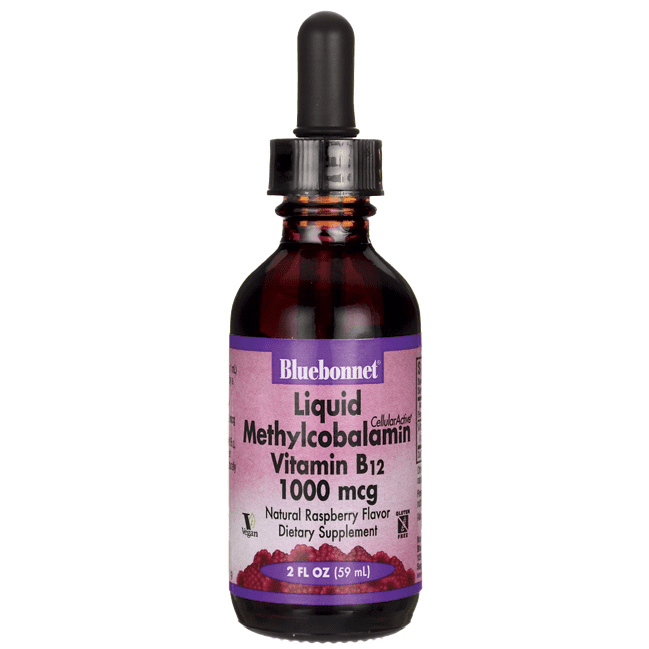 Bluebonnet Nutrition Methylcobalamin Vitamin B12 1000 mcg Liquid, Natural Raspberry, 2 Fl Oz
