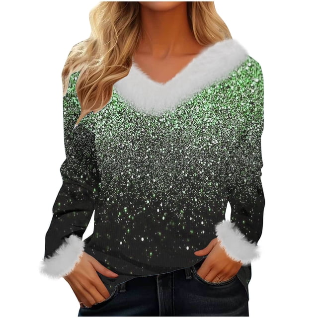 Blouses pour Femmes, Blouses pour Femmes Mode, Chandail Ample pour Femmes à Manches Longues en Peluche à Col en V Blouses Mode, Blouses pour Femmes Mode, Hauts à Manches Longues pour Femmes