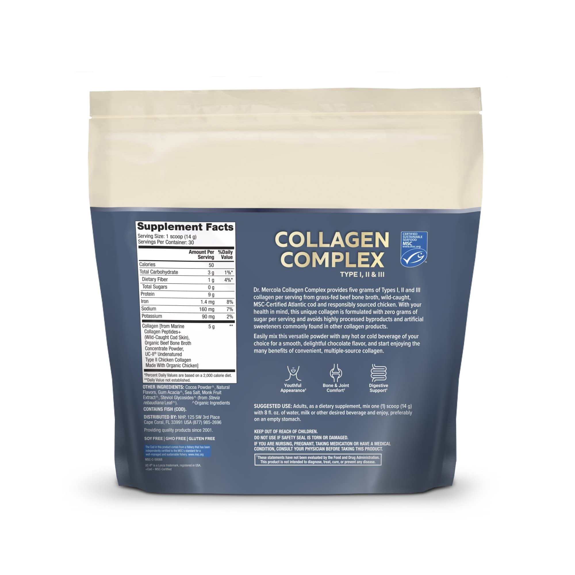 Dr. Mercola Collagen Complex Powder, Chocolate Flavor, 30 Servings, Powdered Dietary Supplement, Supports Youthful-Looking Skin, Non-GMO, MSC Certified