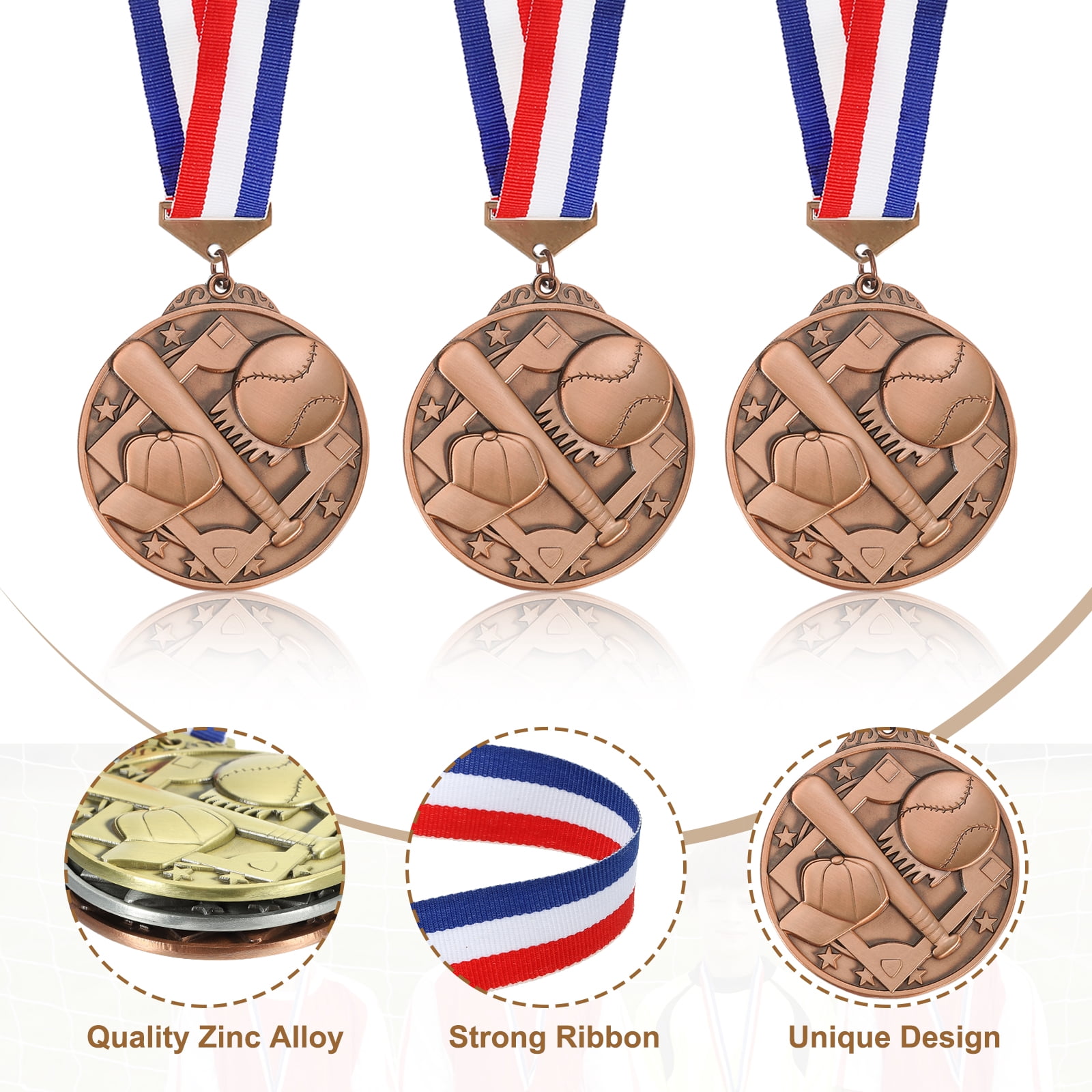 Uxcell Baseball Games Cap Award Medals with Ribbons, Winner Medals Prizes for Competitions Sports Party Red