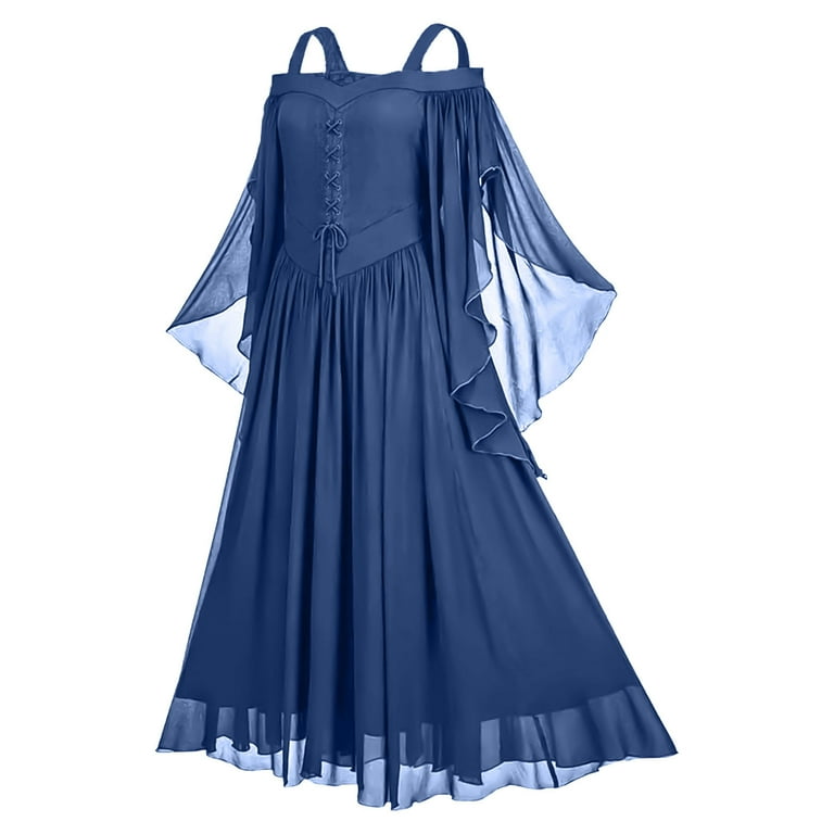 Holiday Deals! Beach Vacation Clothes for Women,Women's Color Gothic Flare  Sleeves Dark Black Dress Mesh Spliced Double Layer Midi Dress,Bold & Edgy  for Gothic-Inspired Looks - Walmart.com