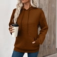 thumbnail image 3 of Women's Drawstring Hoodies with Pocket Flower Textured Pattern Hooded Sweatshirts Pullover Solid Long Sleeve Tops (S, Brown), 3 of 6