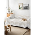 thumbnail image 3 of Cream Moire Couch Cover for Dogs, Water Ripple Stripe Farmhouse Washable Sofa Covers Slipcover for Pets Dogs Futon Cover, Couch Recliner Covers, Oversized Chair Slipcover 71"x91", 3 of 9