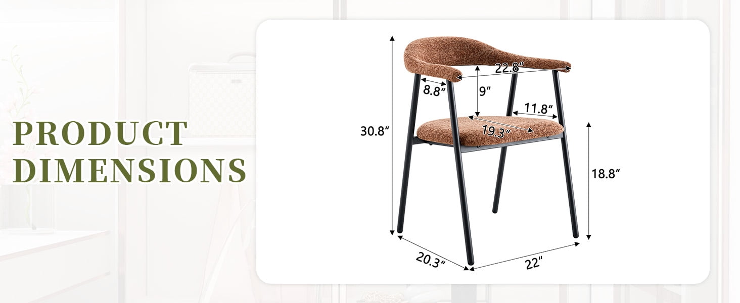Leumius Dining Chairs Set of 4,Sofa Fabric Dining Room Chairs with Cushion Seat and Metal Legs,Modern Minimalist Style Kitchen Chairs for Kitchen Living Room,Easy Assembly,Caramel Fabric