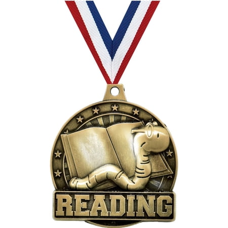 Reading Bookworm Medals 2 Gold Diecast Reading Bookworm Medal Award 50 Pack