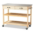 thumbnail image 1 of Baxton Studio Cresta Pine and Stainless Steel 2-Drawer Kitchen Island, 1 of 11