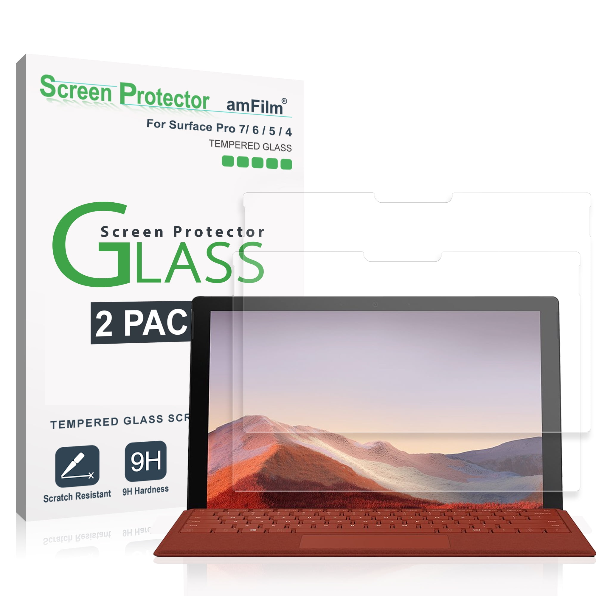 2 Pack Microsoft Surface Pro 6 5 4 12.3" 9H Real Tempered Glass Screen Protector 
