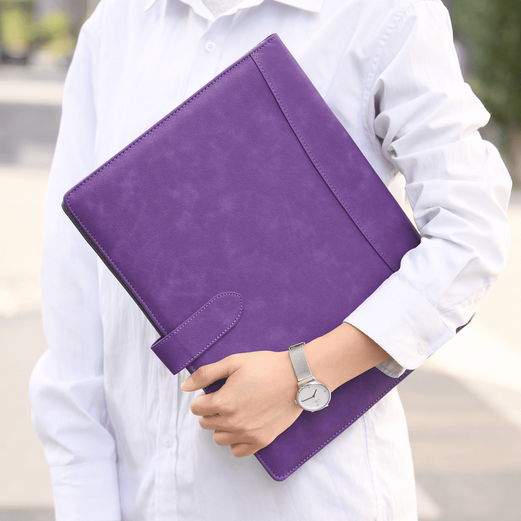Wason Portfolio Padfolio A4 Leather Holder File Document Case with Writing Pad and Removable Clipboard for Organizer Office School Travel (Purple)