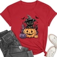 thumbnail image 4 of JOANKDMI Halloween Black Cat Witch Hat Shirt for Women Cute Pumpkin Graphic Tees Short Sleeve Fall Casual Tops Crewneck Haunted House Holiday Festive Apparel, 4 of 9