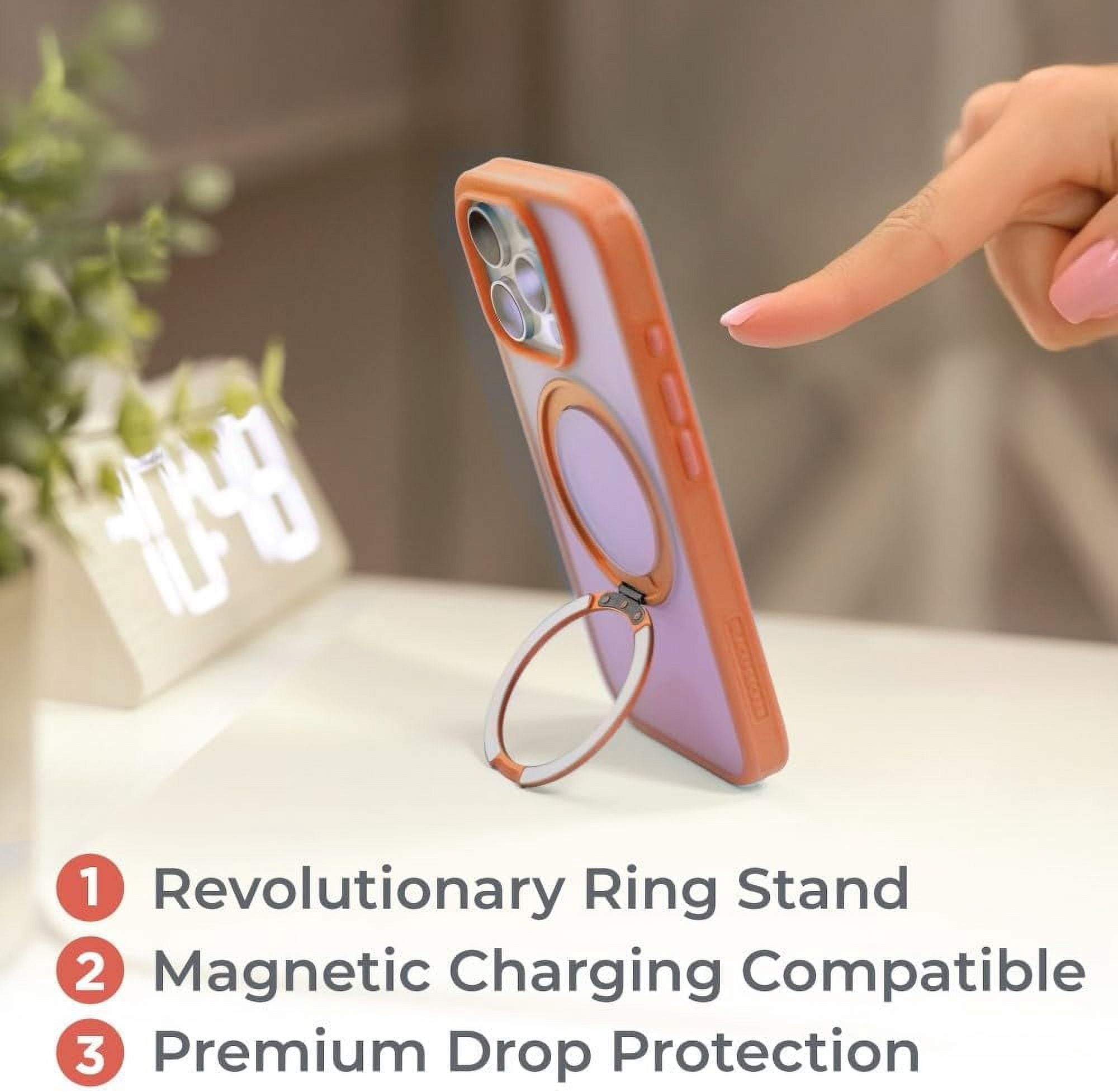 BLACK+DECKER 360°Spin Magnetic Stand for iPhone 16 Pro Case, Compatible with MagSafe Protective Stylish for iPhone 16 Pro Case for Women, Ostand Kickstand Rotatable, Lanyard, Extra Buttons, Coral