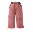 thumbnail image 5 of DuoJiaJ Summer Women Pocket Trousers Outdoor Casual Sports Cropped Pants Overalls Thin Loose Cargo Shorts Women's Cargo Pants Red M, 5 of 5
