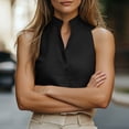 thumbnail image 5 of Tank Tops for Women Casual Breathable Linen Blouse Spring Sleeveless Stand Up Collar V Neck Plain Colours Bodycon Comtable Everyday Leisure Vest Womens Summer Tops Black XXL, 5 of 8