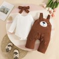 thumbnail image 6 of TOWED22 Baby Girl Fall Winter Clothes 3 Pieces Sets Long Sleeve Round Neck Floral Jumpsuit Romper Print Pants Headband Outfits Set(Brown,0-3 M), 6 of 9