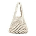 thumbnail image 2 of Cotton Thread Handbags Straw Woven Hollow Net Shopping Beach Vacation Purses, 2 of 7