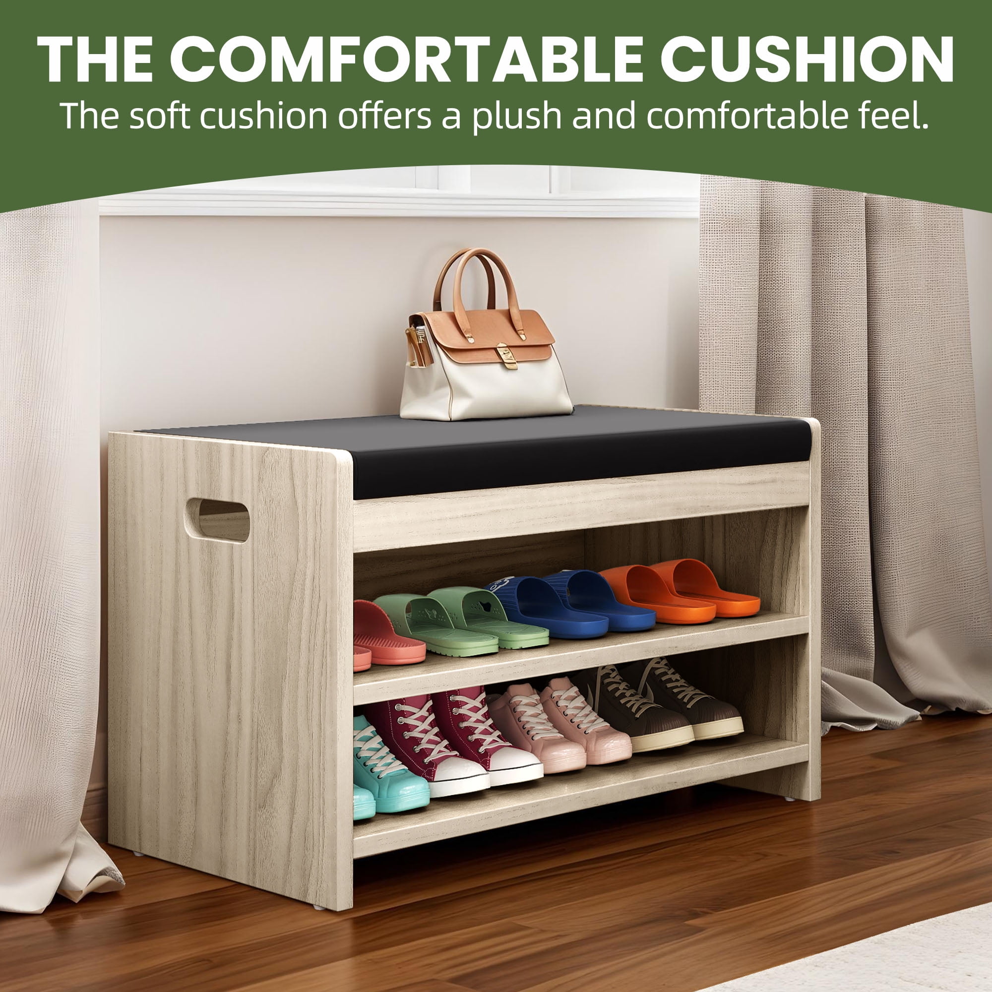 Uforic 2-Tier Shoe Bench, Entryway Storage Bench Shoe Rack Organizer Unit , Oak