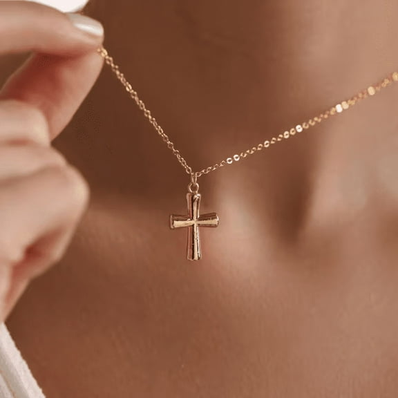 Cross Pendant Necklace in 14k Yellow Gold Finish - Christian Necklace - Gift For Her