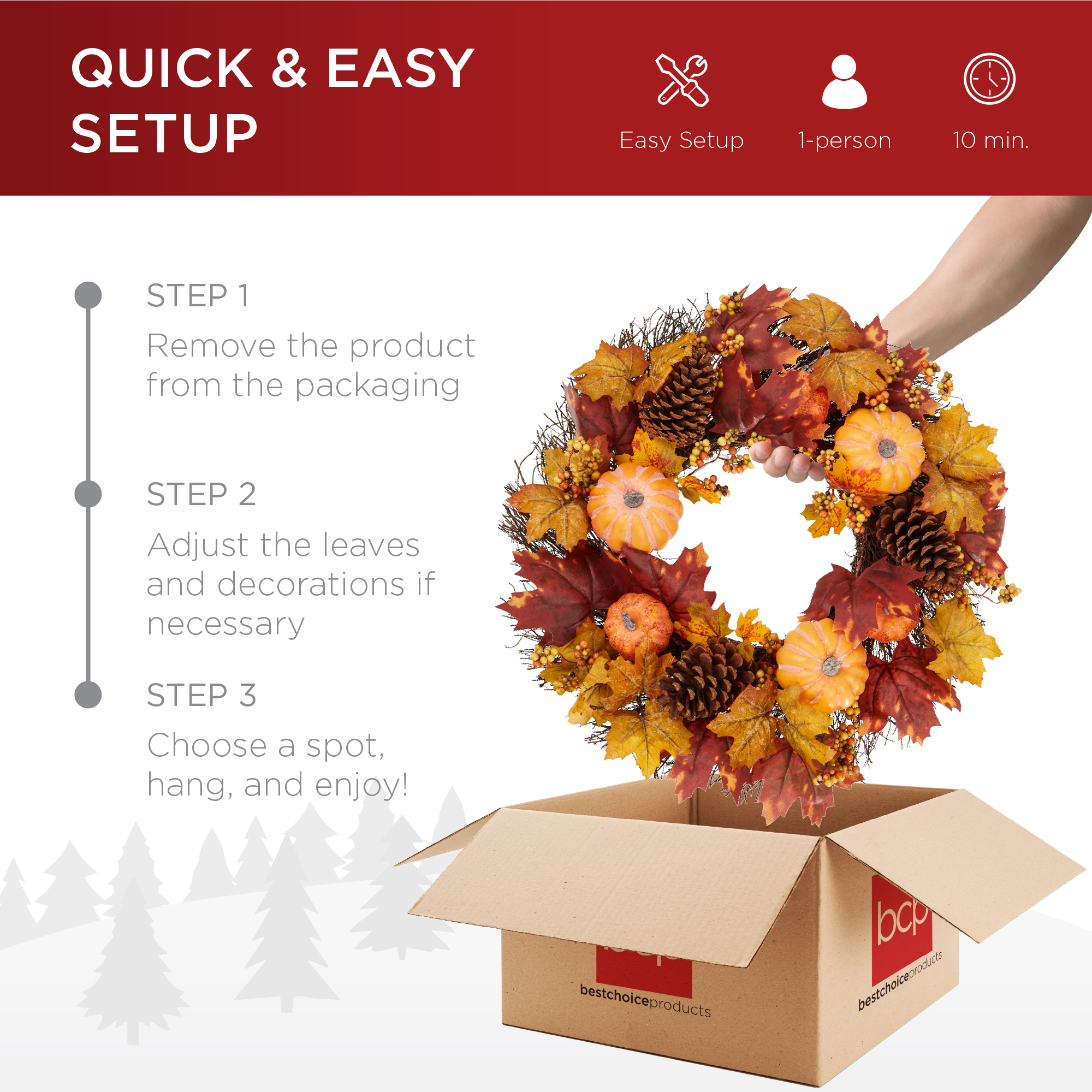 Best Choice Products 24in Artificial Fall Wreath, Autumn Thanksgiving Holiday Decoration w/ Pumpkins, Pine Cones - image 5 of 7