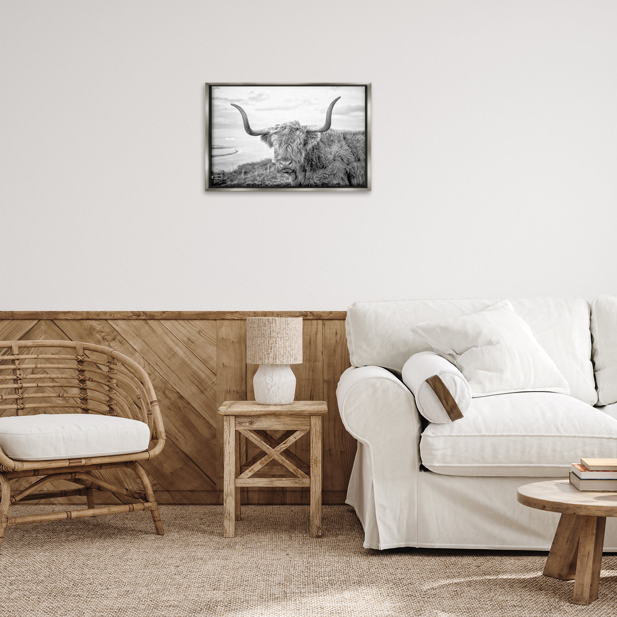 Stupell Industries Traditional Fuzzy Cattle Animals & Insects Photography Gray Floater Framed Canvas Art Print Wall Art, 25 x 17