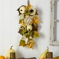 thumbnail image 3 of 33" Fall Sunflower/Hydrangea and White Pumpkin Artificial Autumn Teardrop Green, 3 of 4