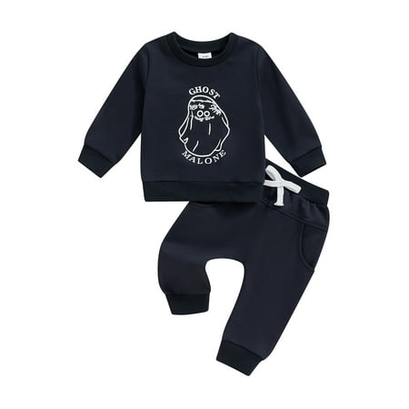 

Suealasg Baby Boy Girl Halloween Outfit Long Sleeve Letters Ghost Print Sweatshirt Pants Set 6M 1T 2T 3T Toddler Halloween Fall Winter Clothes