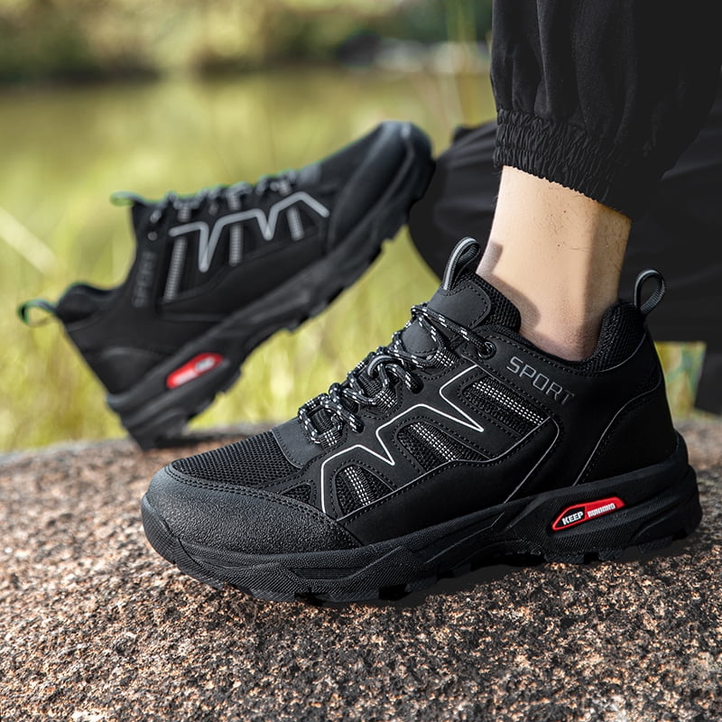Durable Wearproof Men’s Summer Mountain Hiking Shoes Breathable Mesh Anti Slip Outdoor Trekking Sneakers Lightweight Cushioning Comfort Footwear for Trail Walking Sports