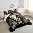 thumbnail image 3 of YST Boho Cow Skull Bedding King for Cowboy Western Comforter Cactus Flowers Black Skeleton Decor Bedding Comforter Sets Botanical Floral Leaves Southwestern Duvet Set with 2 Pillowcases, 3 of 6