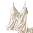 thumbnail image 5 of Sleepwear Sets for Women Lace Cami Tops with Removerable Pad Matching Short Silky Lounge Pajama Set Cream XL, 5 of 5