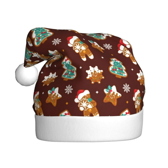 Cauagu Christmas Gingerbread for Adult Christmas Hat,1-Pack Xmas Holiday Hat Santa Hat for Women & Men Festive Headwear Accessories Fit for Christmas/New Year/Party