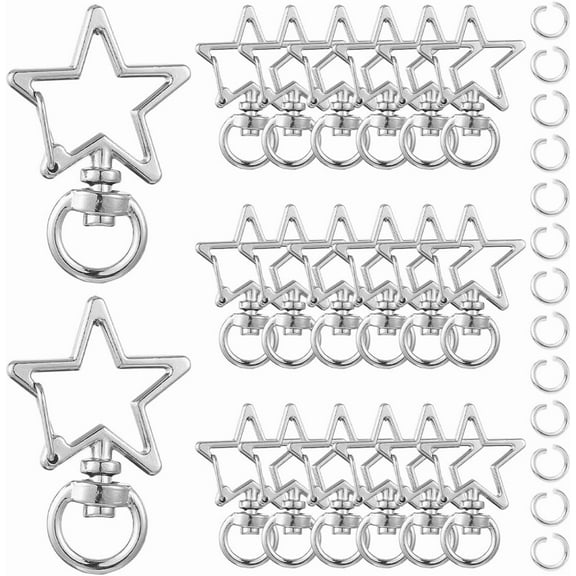 1 Box 40Pcs Star Shape Keychain Clip Keyring Swivel Clasp Alloy Silver Spring Snap Hooks Lobster Claw Metal Key Chains Findings Accessories for DIY Jewelry Making Keys Lanyards Bags Crafts