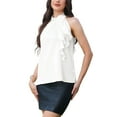thumbnail image 4 of FAB CURVES Haut à Col Halter pour Femmes Blouse Décontractée Sans Manches à Fleurs 3D TG Blanc, 4 of 6