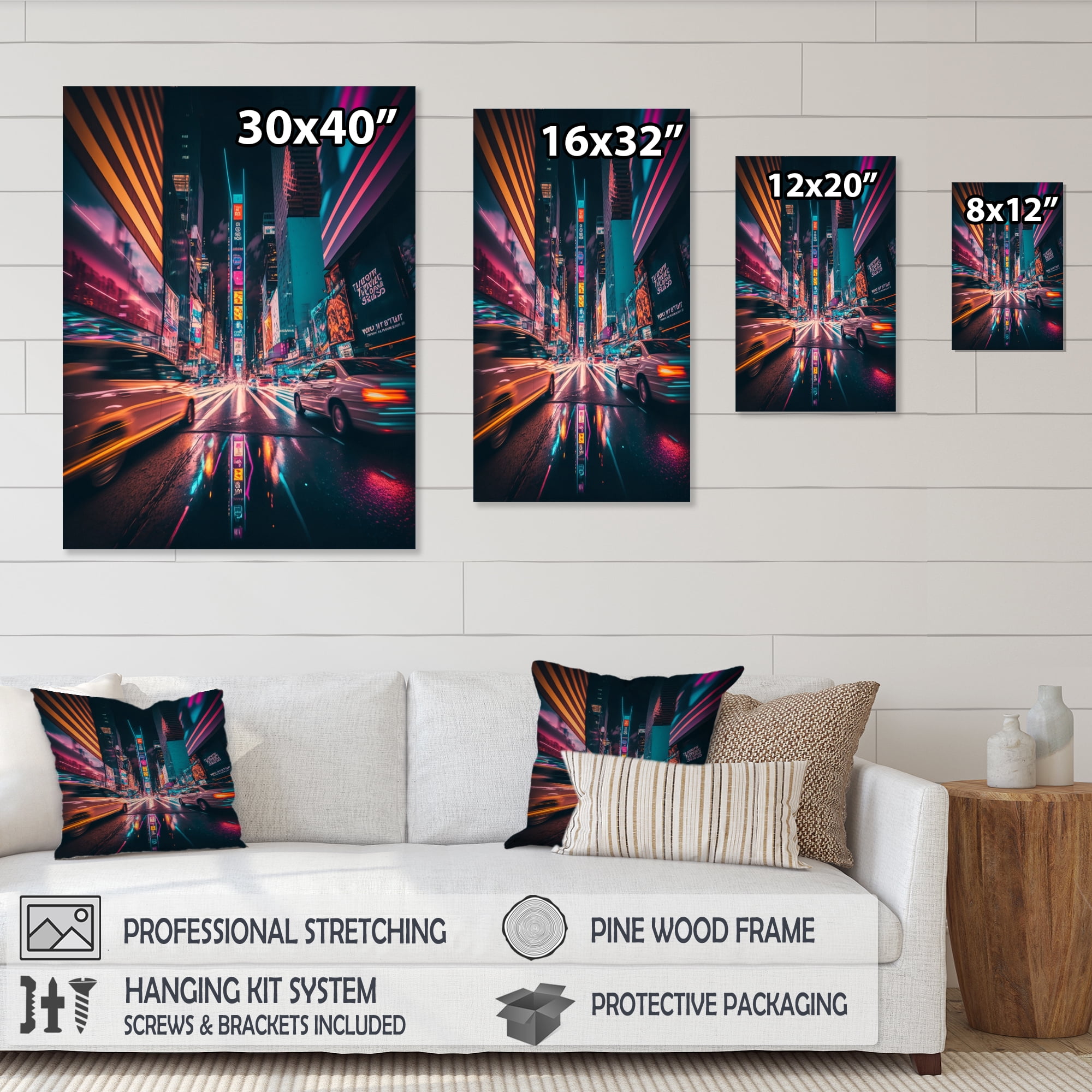 Designart Futuristic New York City Neon II Canvas Wall Art